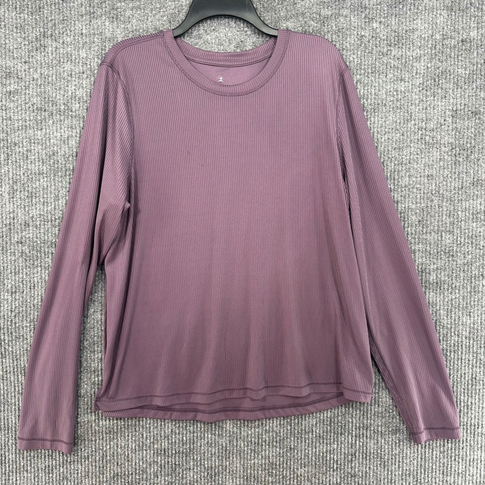 Danskin Ribbed Long Sleeve Top Womens XL Purple Excellent Activewear Crew Neck